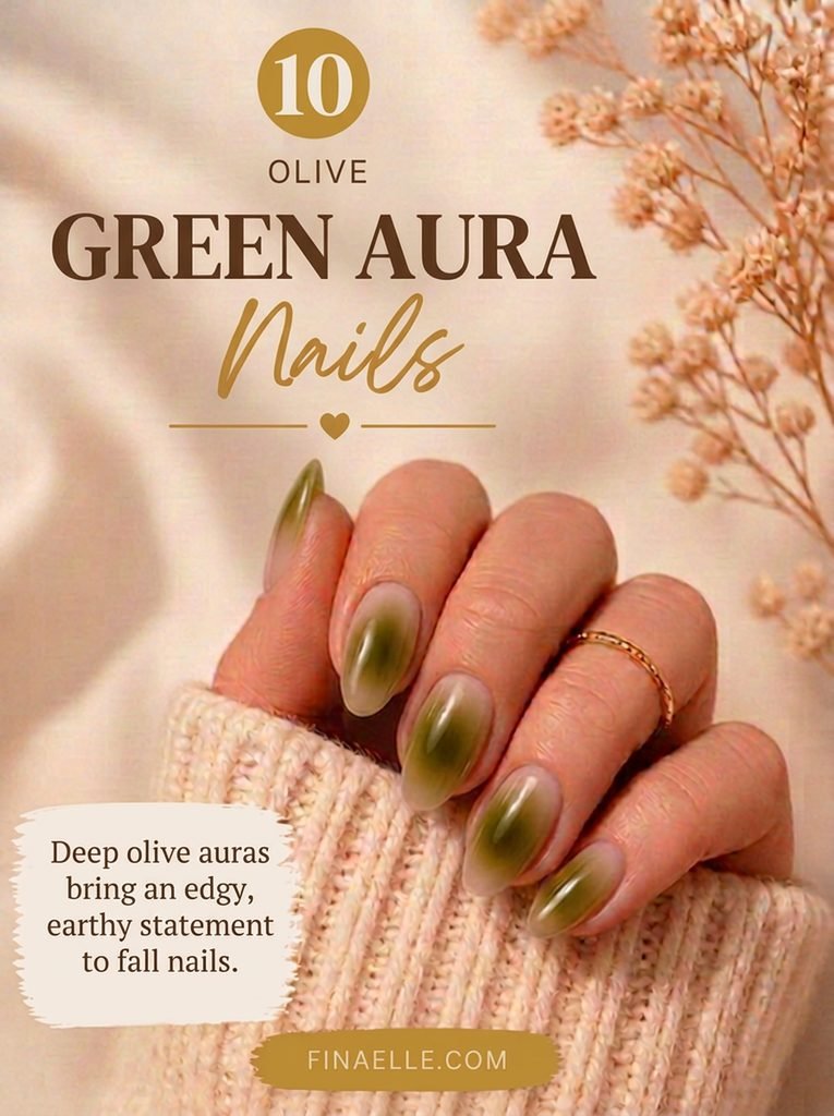 Olive Green Aura Nails