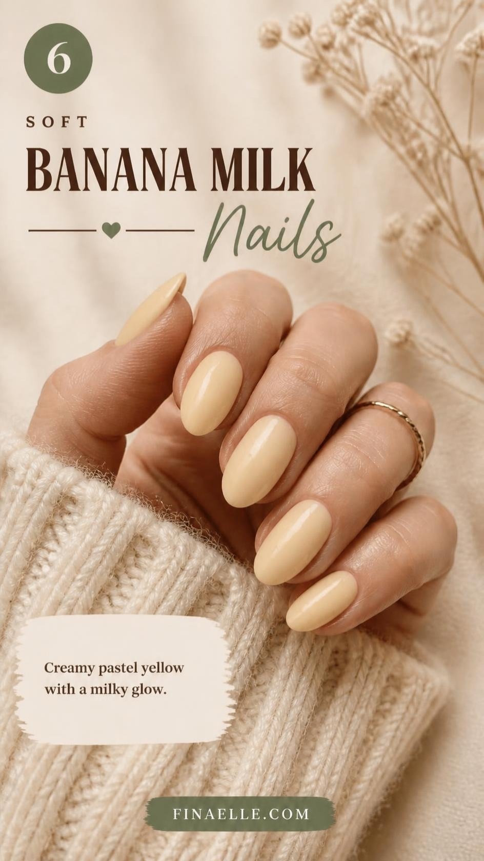 Banana milk nails with creamy pastel yellow polish on glossy almond nails