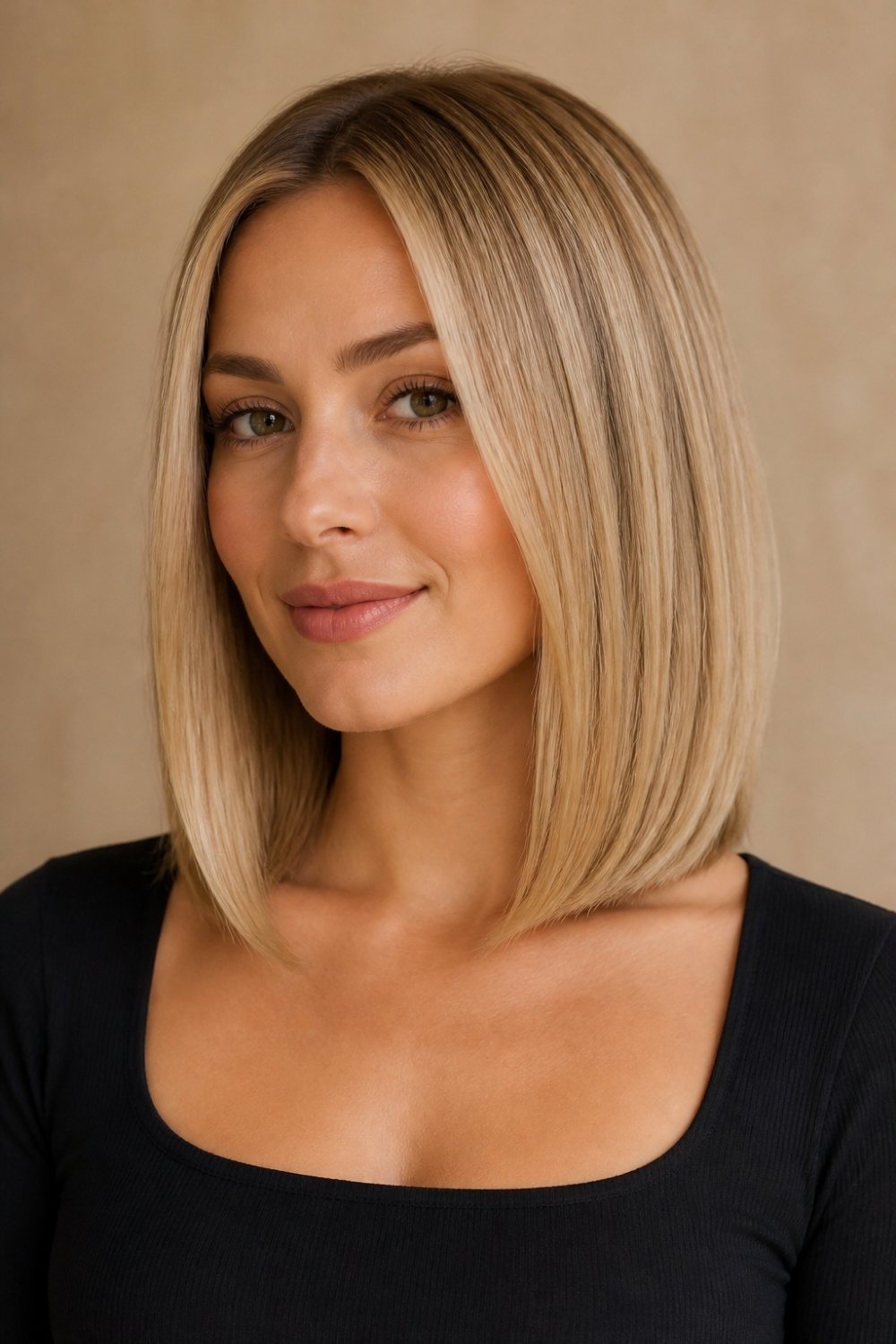 Lob haircut for thin hair, golden blonde blunt long bob with invisible layers