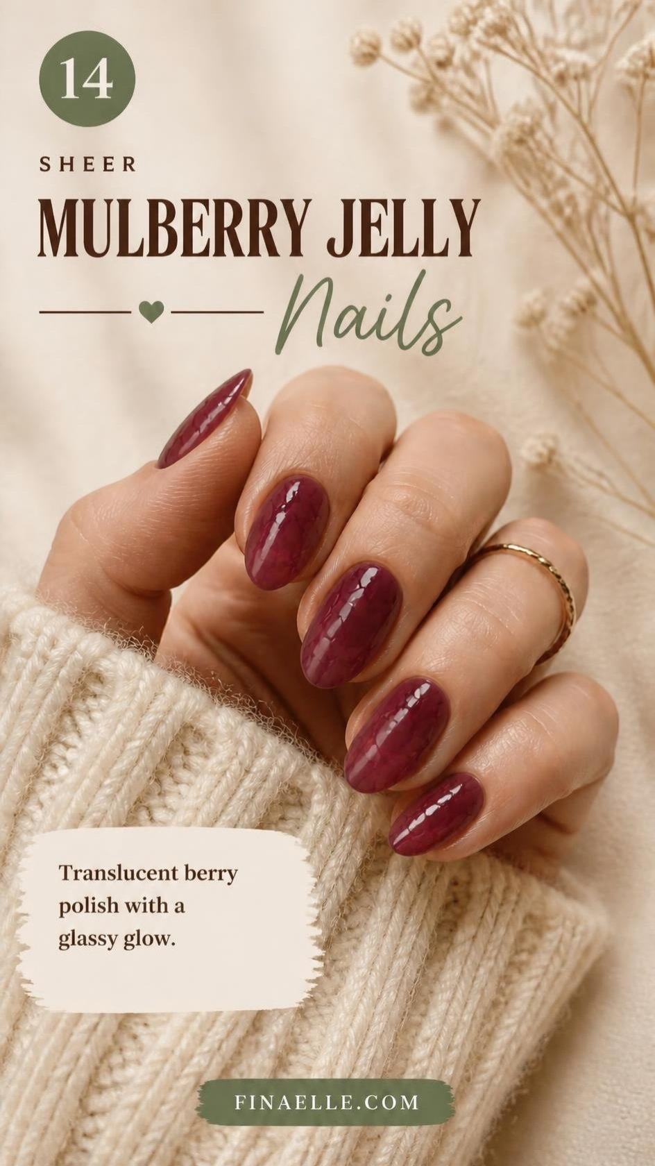 Mulberry jelly October nail color with a sheer glossy finish