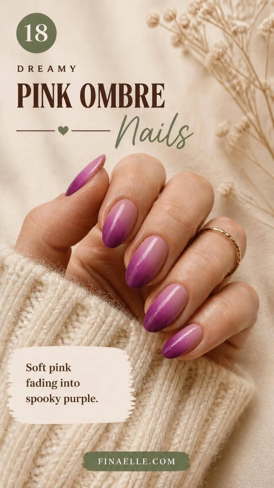 Pink and purple ombre Halloween nails on almond nails