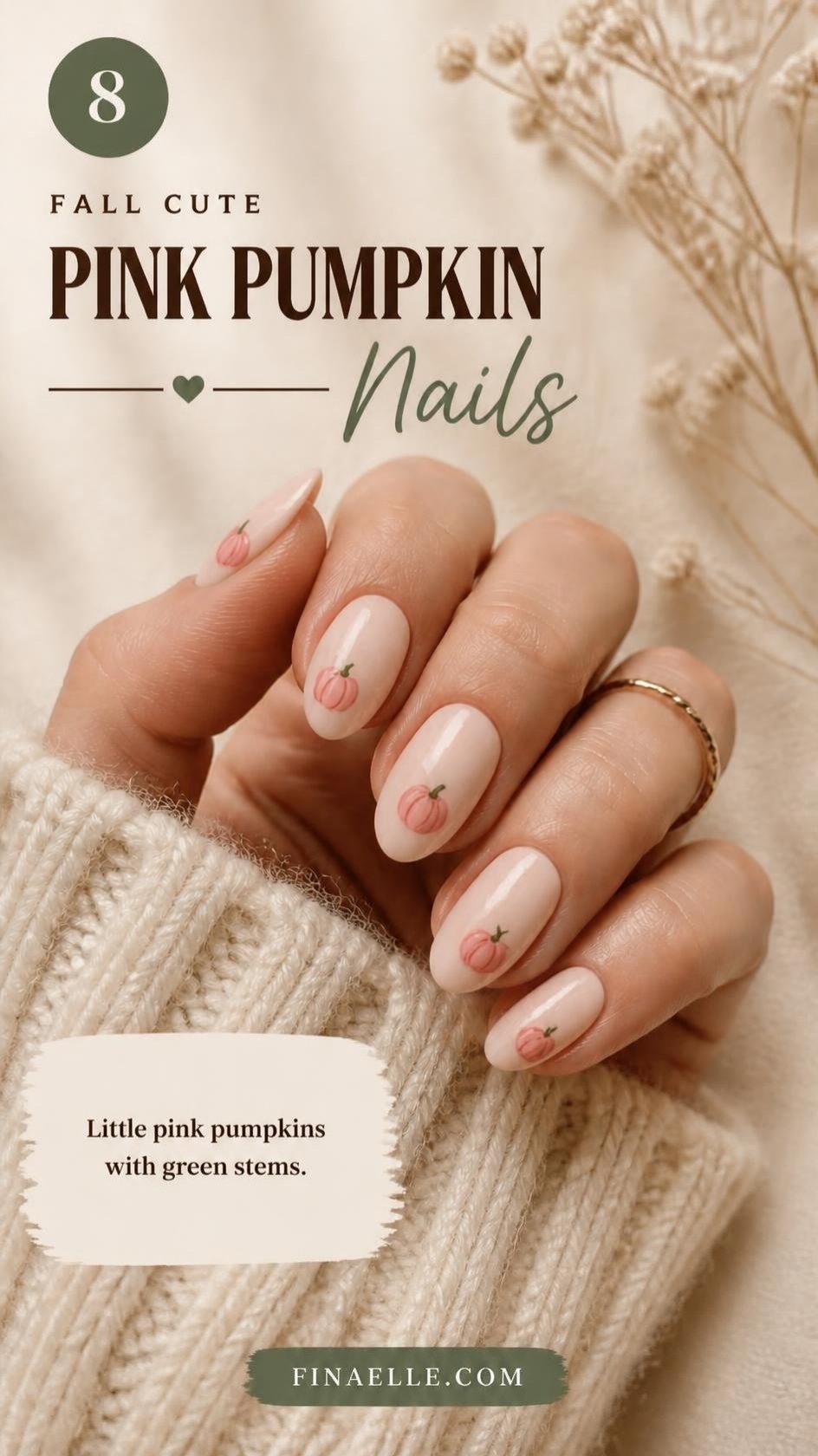Pink pumpkin Halloween nails with cute pink pumpkins on almond nails