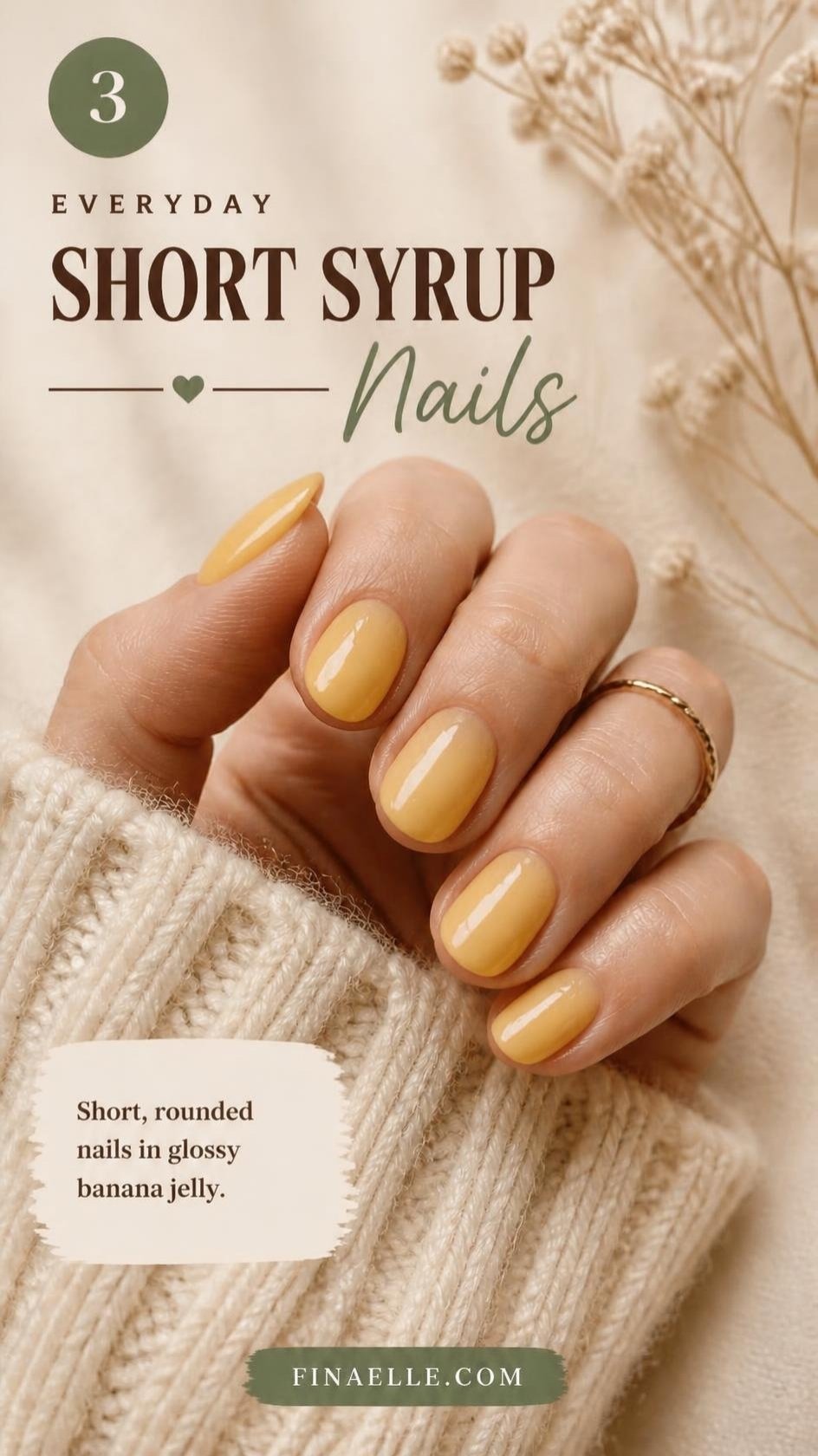 Short banana syrup nails with glossy yellow jelly polish on short rounded nails